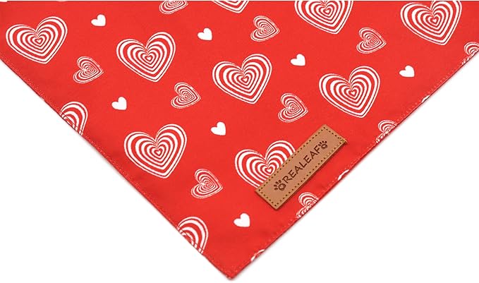 Realeaf Valentines Day Dog Bandanas 2 Pack, Reversible Love Pet Scarf for Boy and Girl, Premium Durable Fabric, Heart Bandana for Small Medium Dogs (Small)
