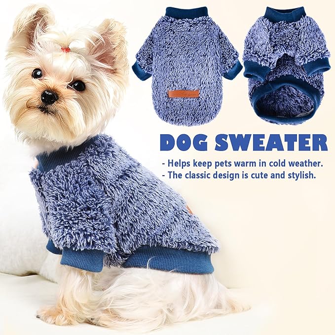 Dog Sweaters for Small Dogs Girl Male Dog, Sweater, Soft Fleece Pet Winter Clothes Boy Girl, Fuzzy Sweatshirts Flannel Jacket Puppy Coat(S, Navy Blue)