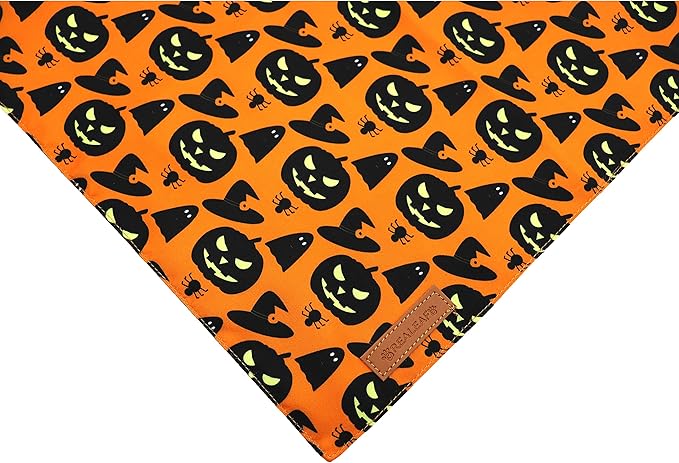 Realeaf Halloween Dog Bandanas 2 Pack, Pumpkin and Spider Web Bibs, Triangle Reversible Fall Pet Scarf, Premium Durable Fabric, Adjustable Fit (Large)