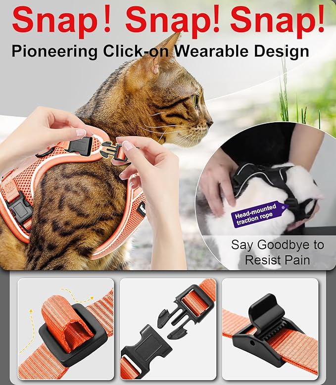Cat Harness and Leash for Walking Escape Proof Soft Adjustable Cat Leash Breathable Comfortable Vest Easy to Wear Kitten Harness for Outdoor Travel Orange XS