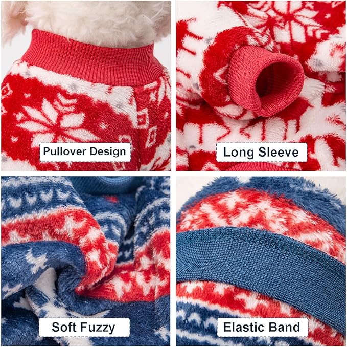 Dog Sweater, 2 Pack Dog Sweaters for Small Dogs, Dog Clothes for Small Dogs Girl Boy, Ultra Soft and Warm Puppy Sweater Dog Coat for Winter Christmas (XS, Xmas Red+Xmas Blue)