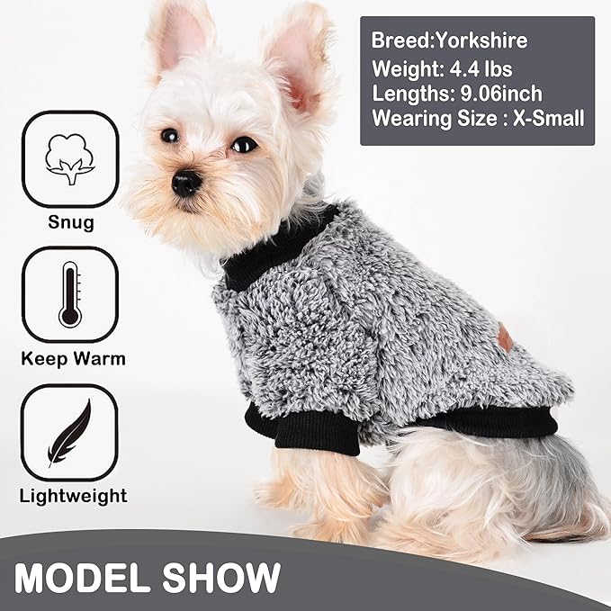 Dog Sweaters for Small Dogs Girl Male Dog, Sweater, Soft Fleece Pet Winter Clothes Boy Girl, Fuzzy Sweatshirts Flannel Jacket Puppy Coat(XXS, Black)