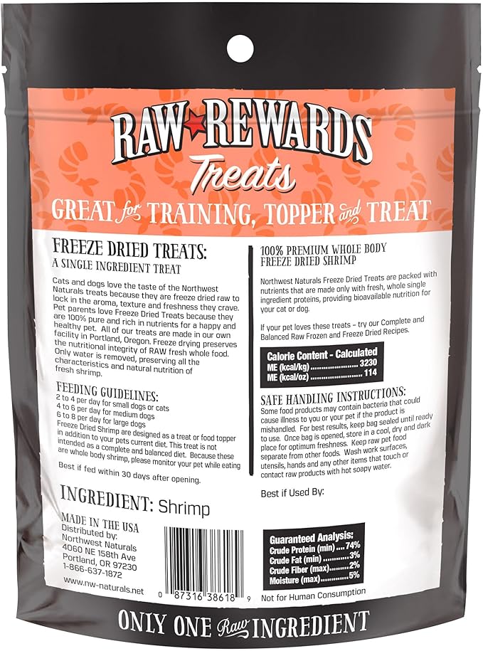 Northwest Naturals Raw Rewards Freeze-Dried Shrimp Treats for Dogs and Cats - Bite-Sized Pieces - Healthy, 1 Ingredient, Human Grade Ingredients, All Natural, Proudly Made in USA, 1 Oz (Pack of 3)