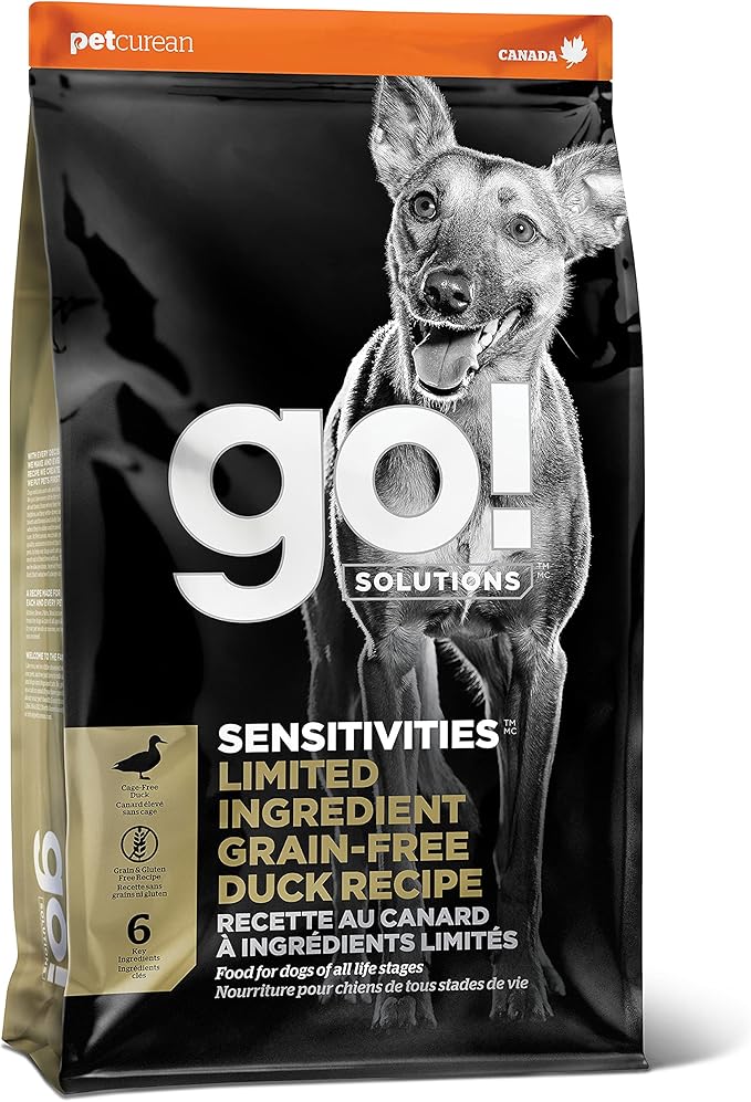 Go! Solutions Sensitivities Limited Ingredients, Grain-Free Dry Dog Food, Duck Recipe for Sensitive Stomach, 12 lb Bag