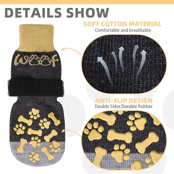 KOOLTAIL Dog Socks for Hot/Cold Pavement to Prevent Licking Paws,Dog Boots&Paw Protector for Hardwood Floors Anti Slip,Traction Control No Twist Grip Booties for Small Medium Large Senior Dogs SM