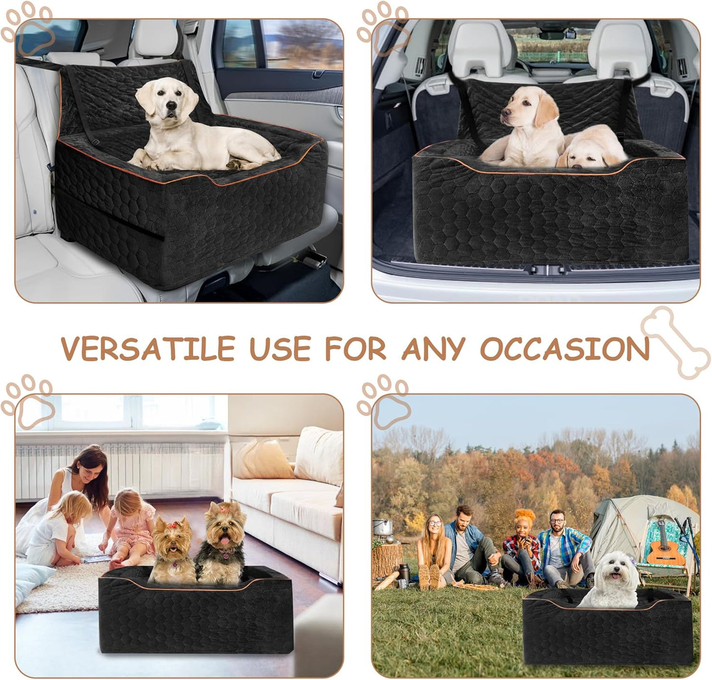 Dog Booster Seat for Larger & Medium Dogs – Comfortable Dog Car Bed with Washable Cover and Storage Pockets for Pets Up to 60lbs (Black)