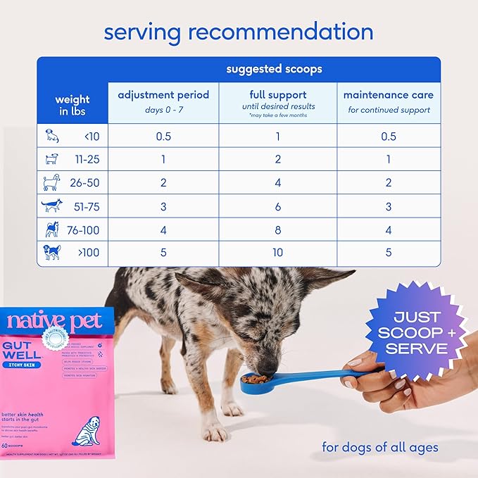 GutWell Itchy Skin - Dog Itching Skin Relief & Seasonal Allergy Itch Relief for Dogs - Promotes Skin Hydration, Elasticity & Healthy Barrier with Triple-biotic Blend, Zinc, & Vitamin E - 60 Scoops