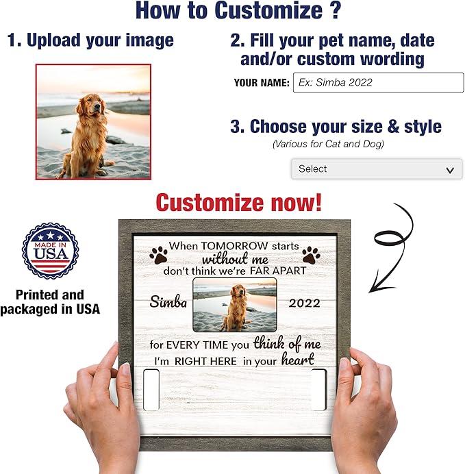 Customized Dog Collar Frame Memorial Pet Loss Sign for Dogs Lovers Gifts Pet Wood Memorial for Tabletops Someone Who Lost A Pet Keepsake Picture Frame Sympathy Gifts Funerary Decor Wall Items