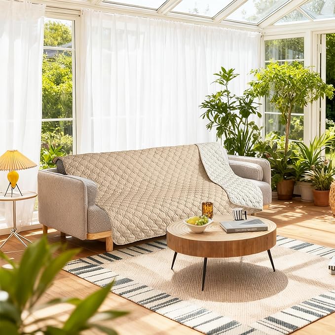 gogobunny 100% Double-Sided Waterproof Dog Bed Cover Pet Blanket Sofa Couch Furniture Protector for Puppy Large Dog Cat, Reversible (82x102 Inch (Pack of 1), Dark Beige/Light Beige)