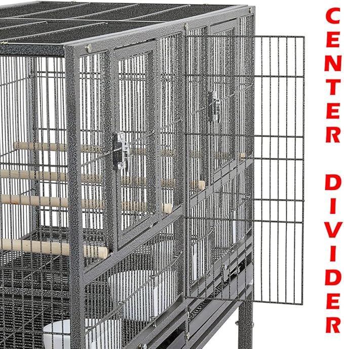 Combo Breeding Stacker Center Divided Breeder Bird Flight Double Rolling Cage with Side Breeding Nest Door (Black Vein, Single Stack Without Stand)