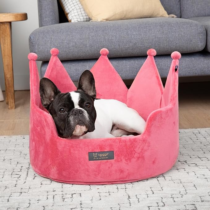 NANDOG Pet Gear Crown Cozy Round Dog and Cat Bed Collection Washable Indoor Pet Bed for Small Breeds -Soft Bed Fits in Crate or Kennel - Made of Ultra Soft Micro-Plush Material (Royal Pink Prive 18")