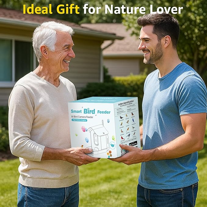 PeckCam® Smart Bird Feeder with Camera 2K HD Auto Detect & Notify, AI Identify 10000+ Birds Camera with Solar Panel 5 Perch Attachments Wireless Outdoor Birdwatching Gift for Birds Lover, Orange