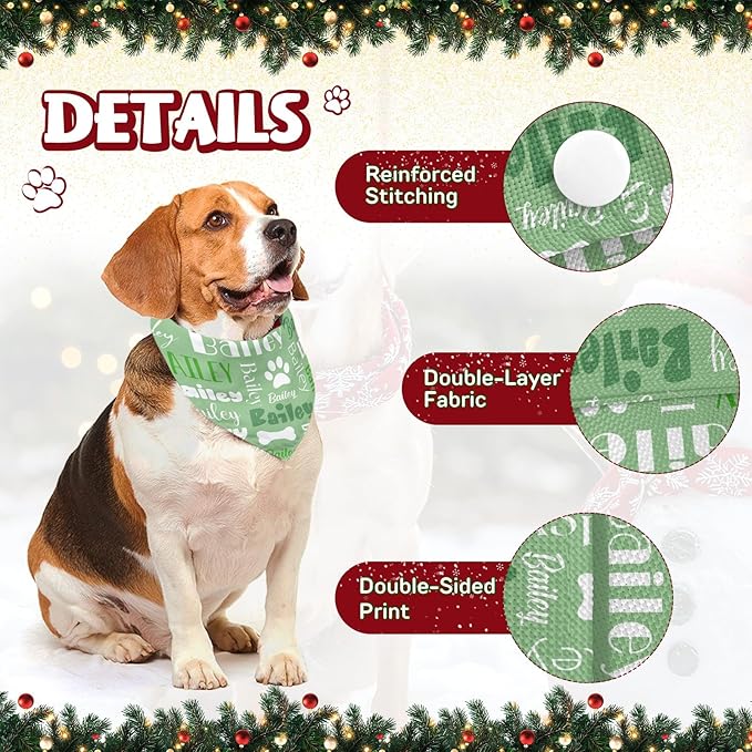 Personalized Dog Bandanas Custom Neckwear Name Button Anti-loosening Dog Scarf Triangle Bibs Kerchief Pet Costume Accessories for Small Medium Large Dogs Cats Pets Birthday-Green