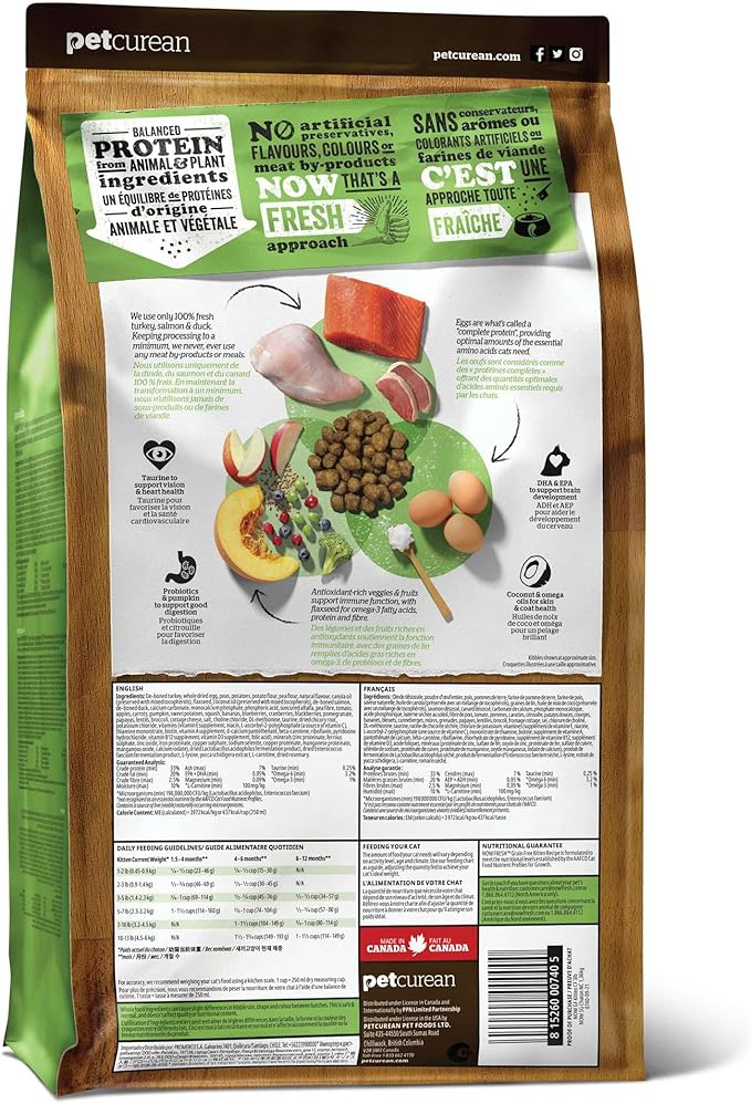 Now Fresh Grain-Free Dry Kitten Food with Turkey, Salmon & Duck, Healthy Kibble for Growing Cats with Real Meat & Fish, Chicken-Free, with Pumpkin & Probiotics for Sensitive Stomachs, 3 lb Bag