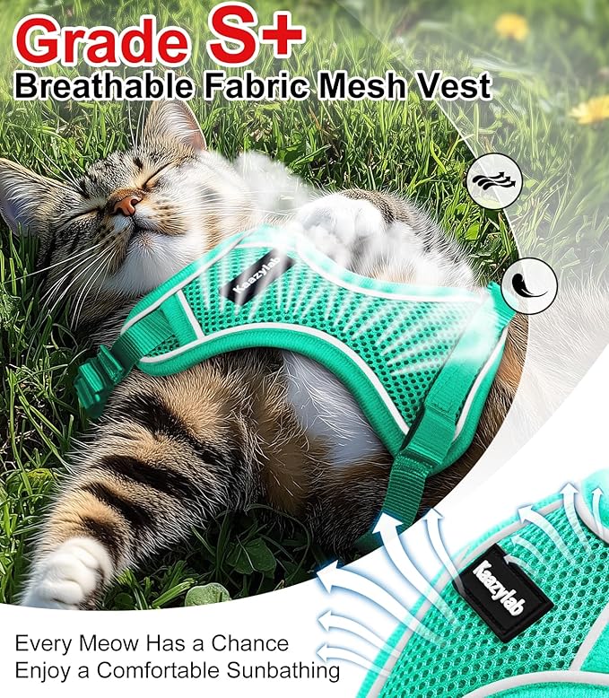 Cat Harness and Leash for Walking Escape Proof Soft Adjustable Cat Leash Breathable Comfortable Vest Easy to Wear Kitten Harness for Outdoor Travel Emerald XS