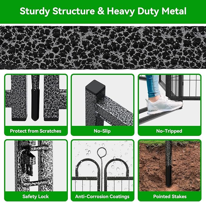 Dog Playpen Outdoor 16 Piece Panels Heavy Duty Dog Fence 47" Height Anti-Rust with Doors Portable for RV Camping Yard, Total 36FT, 103 Sq.ft, Snowy Black