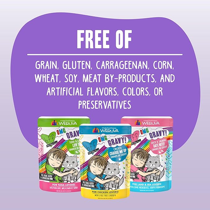 Weruva B.F.F. OMG - Best Feline Friend Oh My Gravy!, Rainbow A Gogo Variety Pack! Cat Food, 3oz Pouch (Pack of 12)