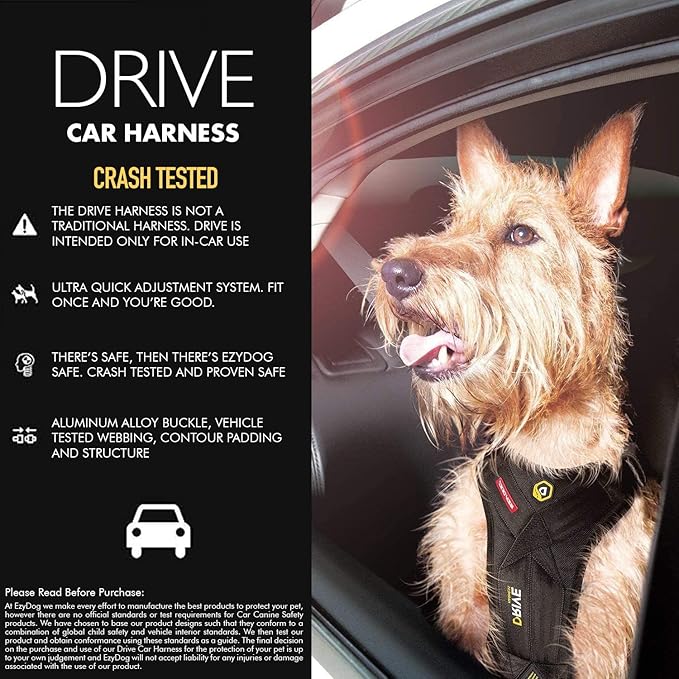 Ezydog Drive Dog Car Harness – Crash Tested and Certified (US-FMVSS 213) Dog Seat Belt Harness for Safe Travel, Adjustable with Padded Comfort (Medium)