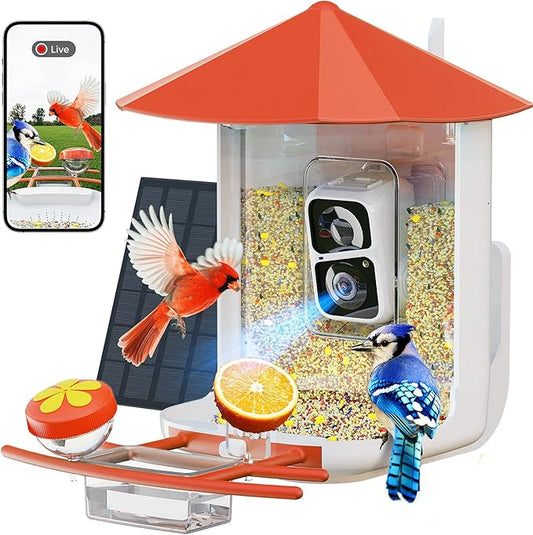 PerchMe® Bird Feeder with Camera,Solar Smart Bird Feeder with 1080P HD AI Identify Bird Species, Real Time Views and Notifications,DIY Add-ons & Hummingbird Feeder,Ideal Gift for Bird Watching Lover