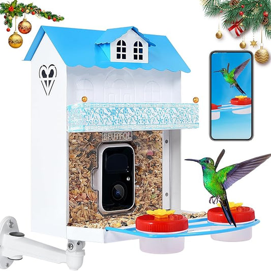 Hummingbird Feeder Camera, Smart Bird Feeder with Auto Capture and Notify, 1080P HD Full Color Camera, Free 32G SD Card, Ideal Gift for Bird Lovers