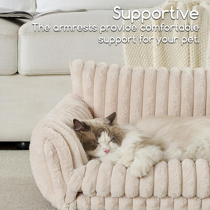 Hollypet Cat Bed Fluffy Plush Mutifuctional Double-Layer Soft Pet Couch Orthopedic Sofa Nest Beds for Small Cats and Dogs, Cream (25x20x13 inch)