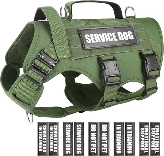 WINSEE Service Dog Vest Harness for Large Dog, Tactical Working MOLLE Vest with 10 Pet Patches, No Pull Heavy Duty Harness for Training Walking