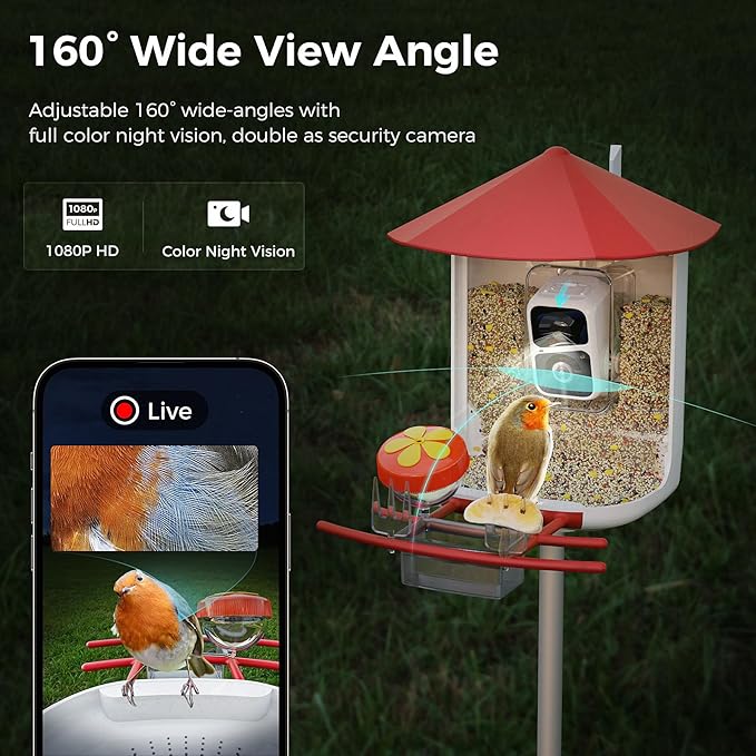 PerchMe® Bird Feeder with Camera,Solar Smart Bird Feeder with 1080P HD AI Identify Bird Species, Real Time Views and Notifications,DIY Add-ons & Hummingbird Feeder,Ideal Gift for Bird Watching Lover
