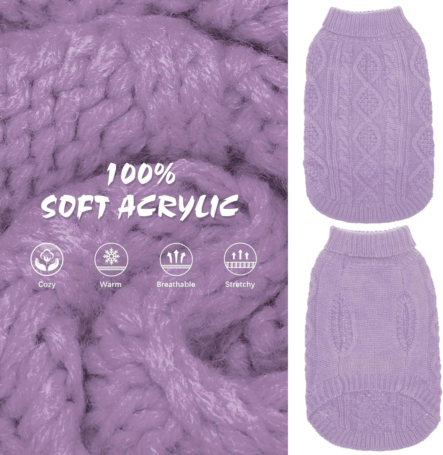 BINGPET Thermal Knitted Dog Sweater for Small Medium Large Dogs,Winter Dog Cat Coat Warm Sweartershirts Outfits,Classic Cable Knit Turtleneck Pullover Dog Jumper Coat Warm Sweartershirts