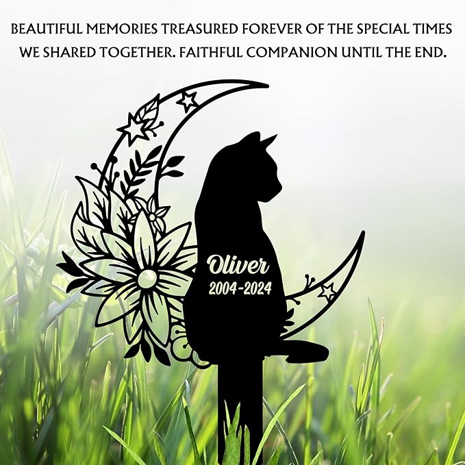 Custom Pet Grave Marker Cat – Personalized Outdoor Cat Headstone, Custom Name & Lifespan Dates Pet Grave Markers, Available in Multiple Styles and Colors