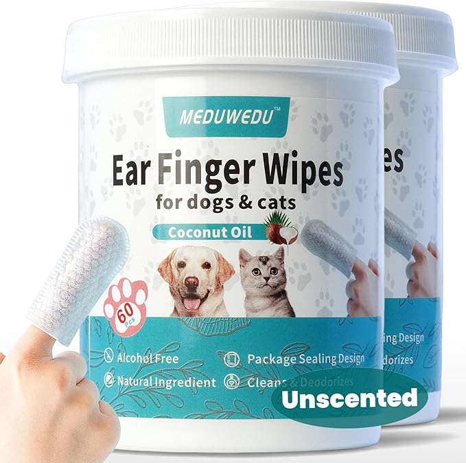 Ear Cleaner Finger Wipes 120 Counts, Dog Ear Cleaner, Grooming Kit Care for Dogs and Cats, Soft & Easy Otic Cleaning Pads, Remove Wax, Dirt & Stop Smelly, Itchy, Non-Irritating, Unscented