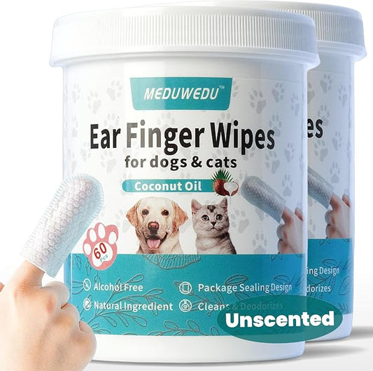 Ear Cleaner Finger Wipes 120 Counts, Dog Ear Cleaner, Grooming Kit Care for Dogs and Cats, Soft & Easy Otic Cleaning Pads, Remove Wax, Dirt & Stop Smelly, Itchy, Non-Irritating, Unscented