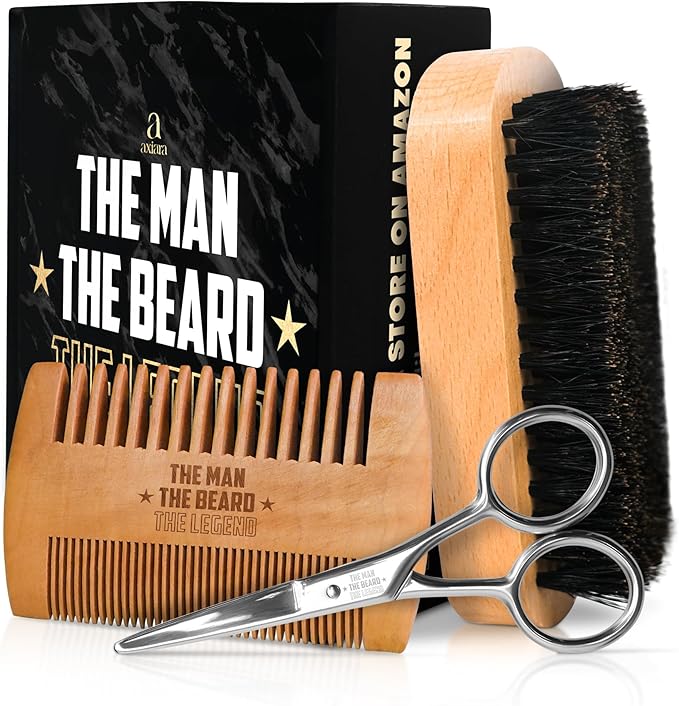 Gifts for Men - Beard Kit Grooming and Care with Brush, Comb, Scissors & Storage Bag - Anniversary Retirement Gifts for Men, Husband Birthday Gift Ideas