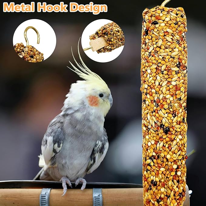 4PCS Parakeet Treat,Natural Parrots Treat Sticks,Vegetable & Grain Style Sticks,Bird Treats for Cockatiel Lovebirds Budgies Myna Canary Finches Conure