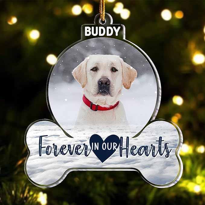 Pavo Acrylic Ornament, Forever in My Heart - Personalized Pet Memorial Photo Ornament, Custom Pet Memorial Keepsake, Perfect Christmas Memorial Gift for Pet Lovers, Dog Mom, Cat Mom (Loss of Dog)