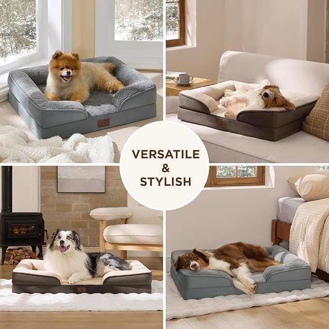 Bedsure XL Self Warming Orthopedic Dog Bed for Extra Large Dogs - Washable XLarge Dog Bed Waterproof, Comfort Pet Couch with Removable Cover, Supportive Foam Pets Sofa with Nonskid Bottom, Grey