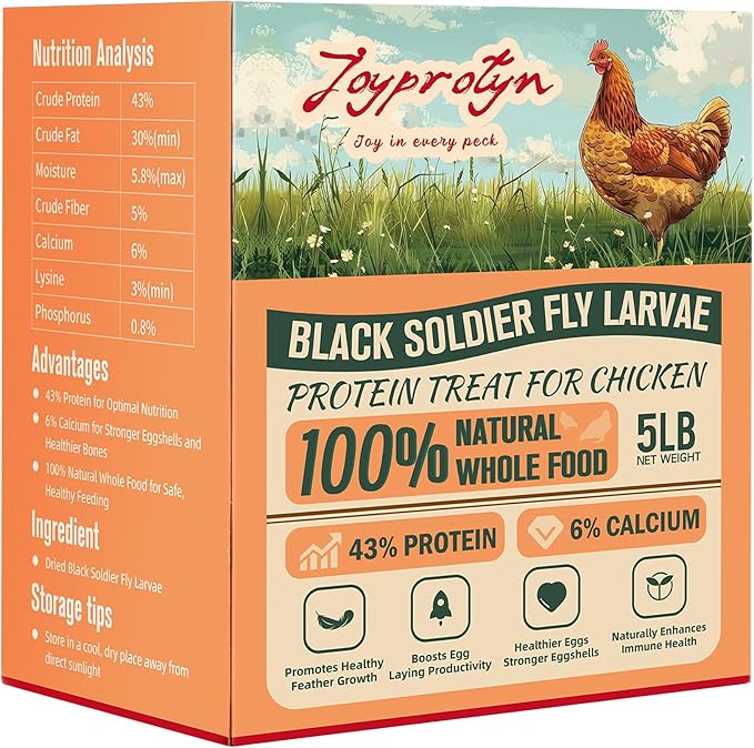 5LB Non-GMO Dried Black Soldier Fly Larvae for Chicken – 85X More Calcium Grubs Than Mealworms for Strong Eggshells & Healthy Growth - High Protein for Chickens, Birds, Ducks, Geese & Pets