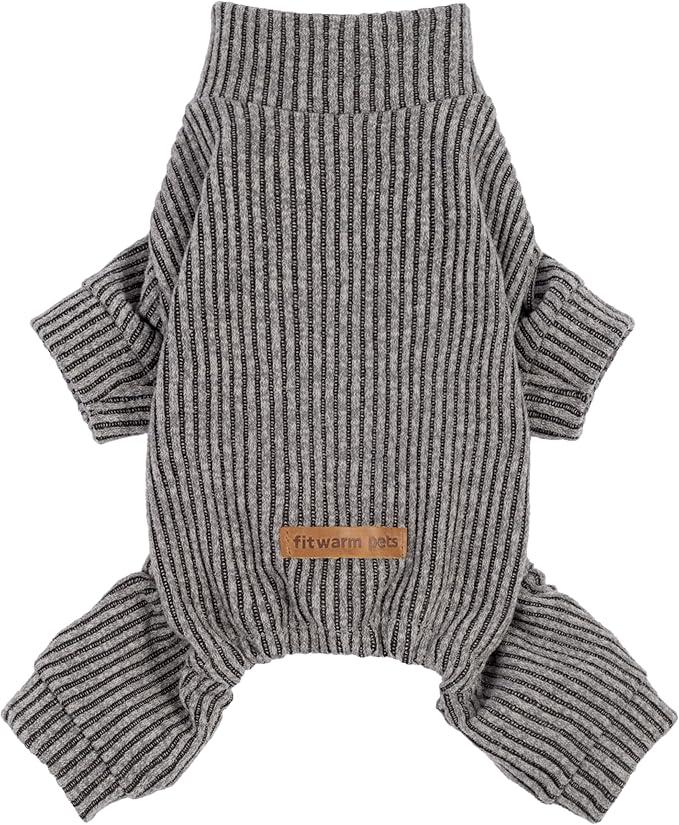 Fitwarm Mock Neck Knitted Dog Pajamas, Warm Winter Clothes for Small Dogs Boy Girl, Pet Pjs, Grey, XXL