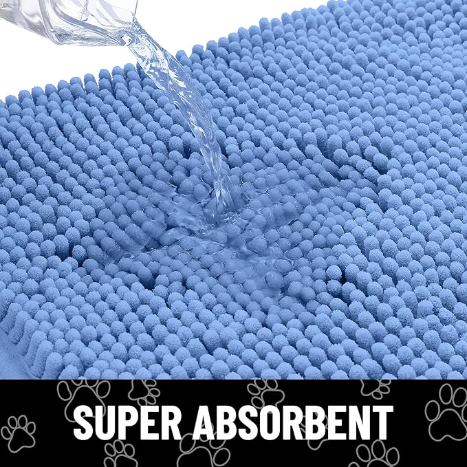 Smiry Dog Door Mat for Muddy Paws, Absorbent Dirt Trapper Non Slip Quick Dry Washable Chenille Mat for Mud Dogs, Entry Rug for Indoor and Outdoor (48x30 Inches, Cornflower Blue)