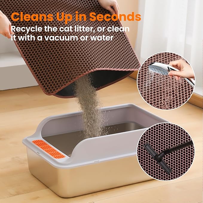 Cat Litter Mat, 24x18 Inches Large Double Layer Honeycomb Cat Litter Trapping Mat, Non Slip Waterproof Urine Proof Cat Litter Box Mat for Floor, Kitty Litter Rug, Cat Supplies, Brown