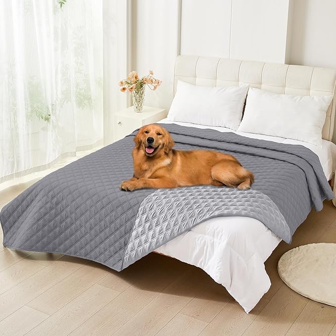 Smiry Waterproof Dog Bed Cover Pet Blanket, Soft Washable Dog Blanket for Furniture Bed Couch Sofa Reversible, Checkered (82"x120", Grey/Light Grey)