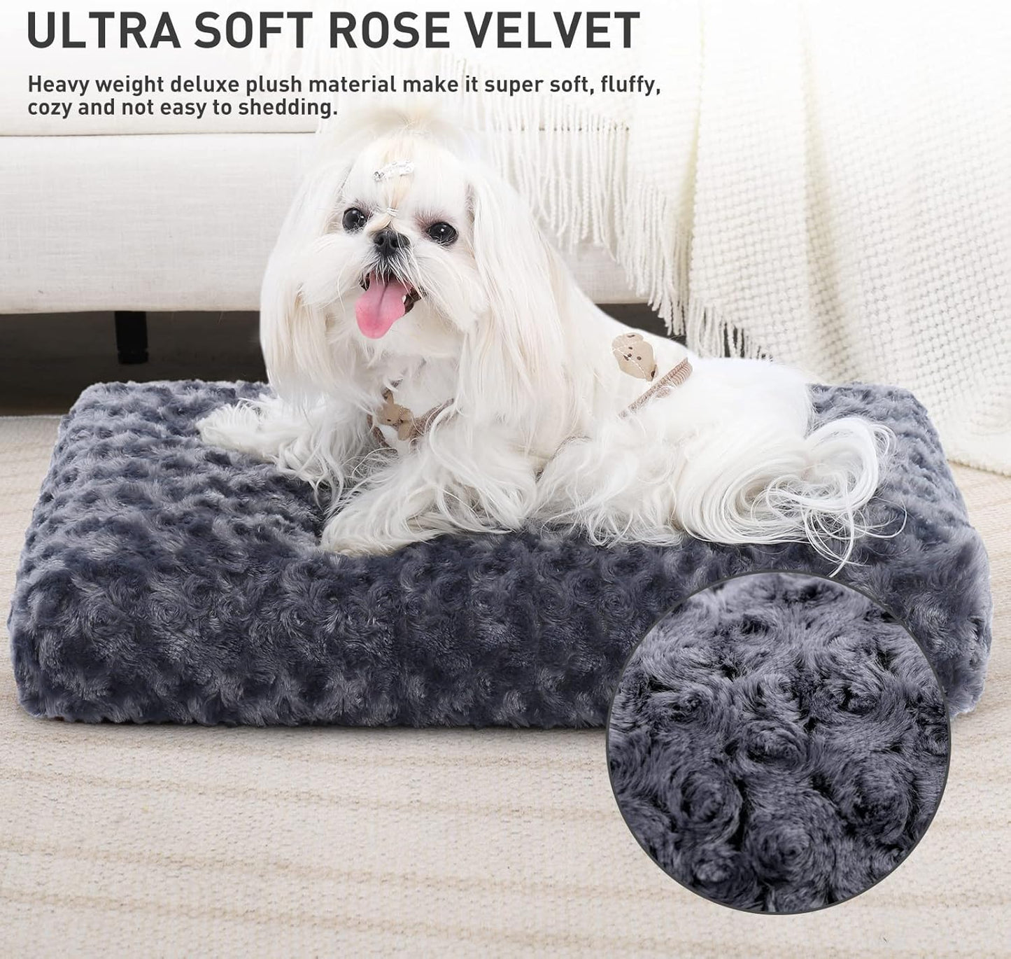 KSIIA Washable Dog Bed Deluxe Plush Dog Crate Beds Comfy Kennel Pad Anti-Slip Pet Sleeping Mat for Large, Jumbo, Medium, Small Dogs Breeds, 17" x 12", Dark Grey