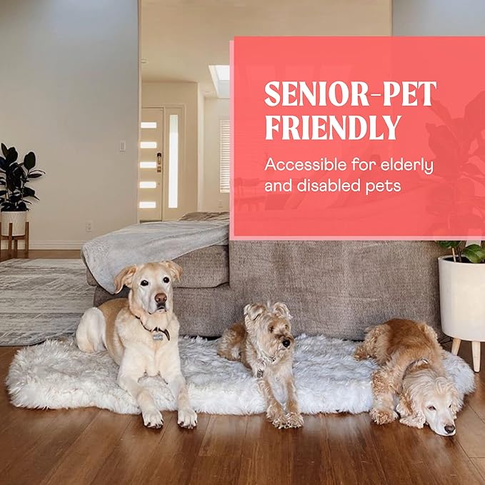 PupRug Orthopedic Dog Bed for Large Dogs with Fluffy Soft Faux Fur and Memory Foam for Joint Pain Relief, Machine Washable and Waterproof Couch Bed, White Runner, Large/Extra Large