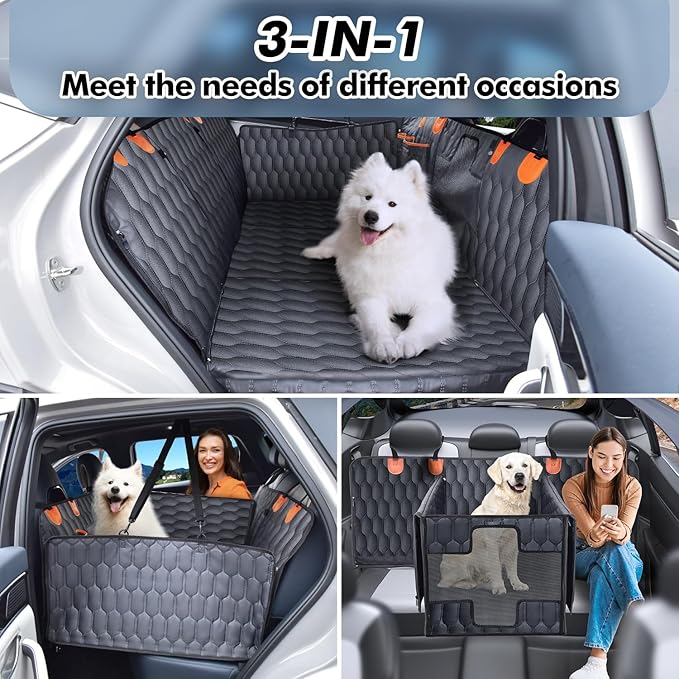 XL 3-in-1 Convertible PU Leather Dog Car Seat Extender & Booster Seat – 400lb Capacity, Waterproof, Hard Bottom, Scratch-Proof Hammock for Cars & SUVs