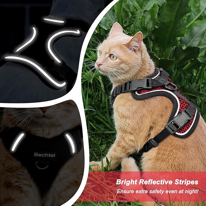 Cat Harness and Leash for Walking Escape Proof Soft Adjustable Cat Leash Breathable Honeycomb Structure Comfortable Vest Easy to Wear Kitten Harness for Outdoor Travel, Honeycomb Red, XS