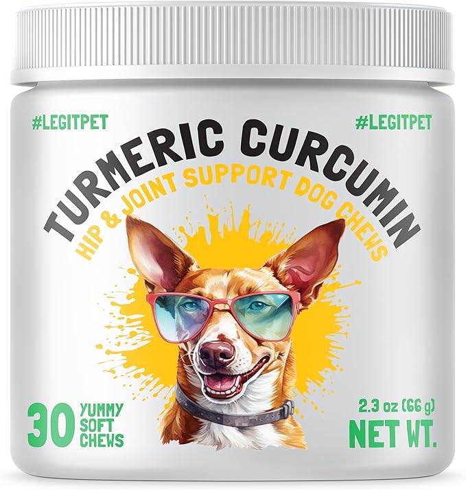 Turmeric Curcumin Hip & Joint Supplement for Dogs – Supports Mobility, Comfort & Overall Wellness – with Collagen & BioPerine – 30 Chews