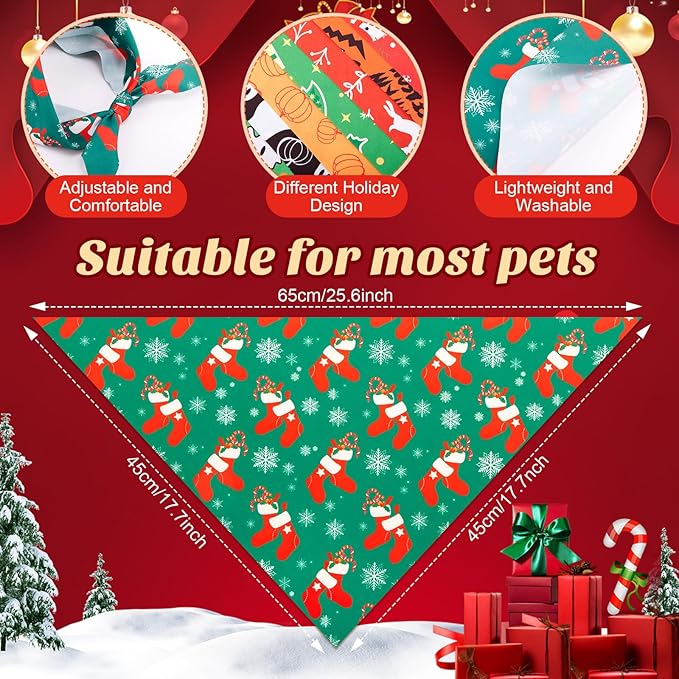 Preboun 200 Pcs Holiday Dog Bandanas Bulk Fall Halloween Christmas Bandanas for Dogs Triangle Kerchief Bib Scarf Set for Pet Party Costume Photo Props Accessories Pet Shops Groomers, 25 Styles