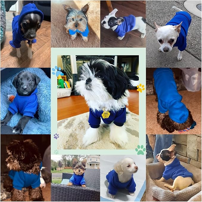 Jecikelon Winter Dog Hoodie Sweatshirts with Pockets Warm Dog Clothes for Small Dogs Chihuahua Coat Clothing Puppy Cat Custume (Dark Blue, Medium)