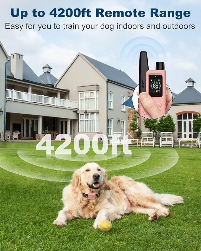 Jugbow Dog Shock Collar - 4200FT Dog Training Collar with Remote Innovative IPX7 Waterproof with 4 Training Modes, Rechargeable E-Collar for All Breeds Pink