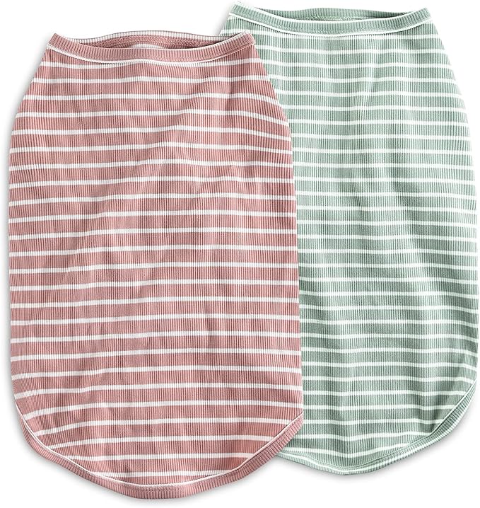 Koneseve Dog Shirt Vest Lightweight Stretchy Dog T-Shirts Soft Cool Shirts Sleeveless Stripe Vests Breathable Clothes for Puppy Kitty Cats Small Medium Large Dogs 2 Pack Pink + Green [ 3XL ]