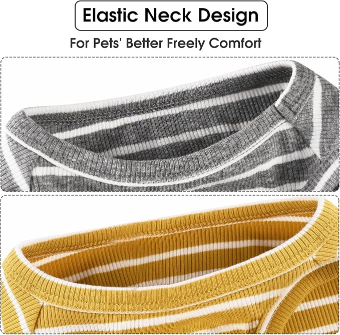 Koneseve Dog Shirt Vest Lightweight Stretchy Dog T-Shirts Soft Cool Shirts Sleeveless Stripe Vests Breathable Clothes for Puppy Kitty Cat Small Medium Large Dogs 2 Pack Yellow + Light Grey [M/Medium]
